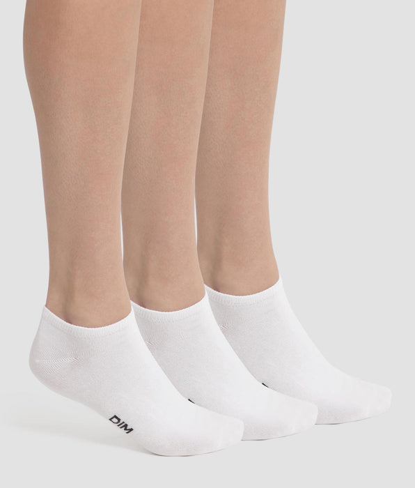 DIM Lot de 3 paires de chaussettes courtes femme Blanc Dim Coton