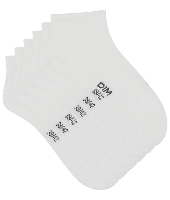 DIM Lot de 3 paires de chaussettes courtes femme Blanc Dim Coton