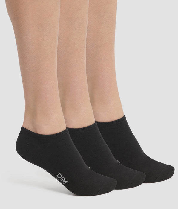 DIM Lot de 3 paires de chaussettes courtes femme Noir Dim Coton