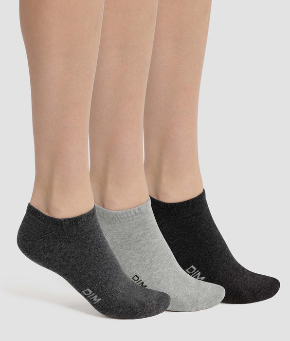 DIM Lot de 3 paires de chaussettes courtes femme Gris Anthracite Dim Coton