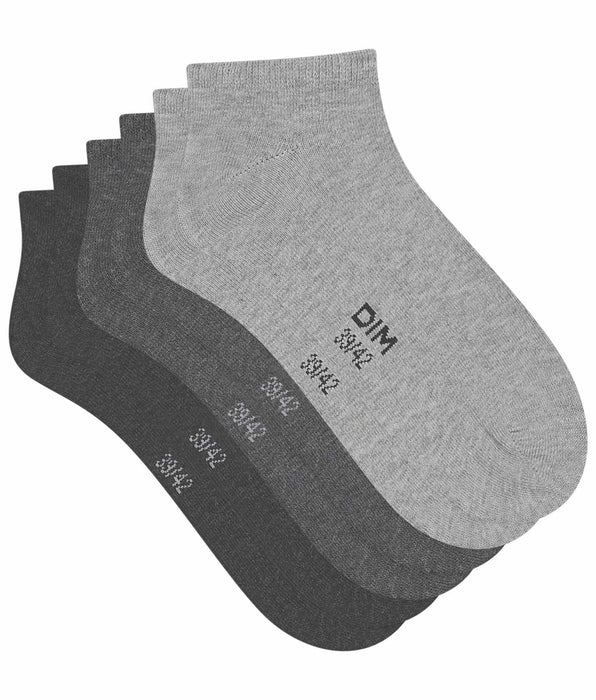 DIM Lot de 3 paires de chaussettes courtes femme Gris Anthracite Dim Coton