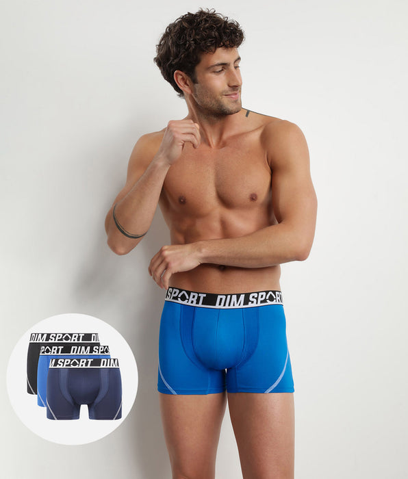 DIM Lot de 3 boxers homme microfibre thermorégulateur Bleu Dim Sport