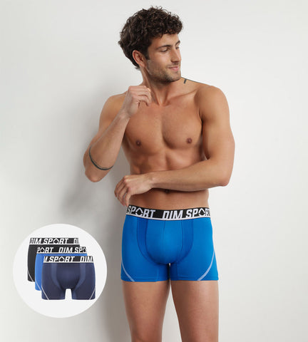 DIM Lot de 3 boxers homme microfibre thermorégulateur Bleu Dim Sport