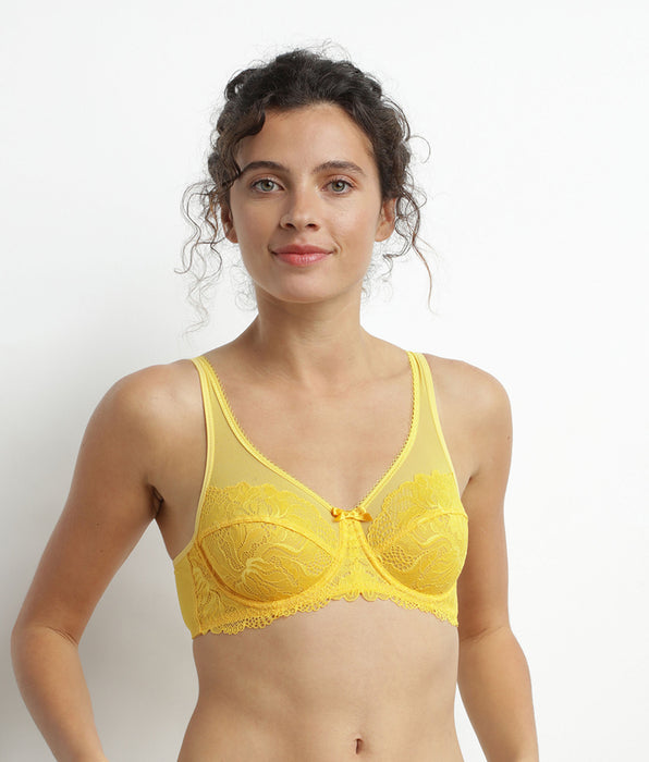 DIM Soutien-gorge emboîtant en dentelle Jaune Dim Generous Essentiel