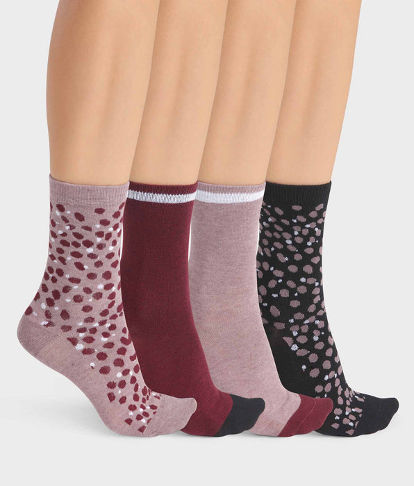DIM Lot de 4 paires de chaussettes femme Noir Grenat à taches Ecodim Style