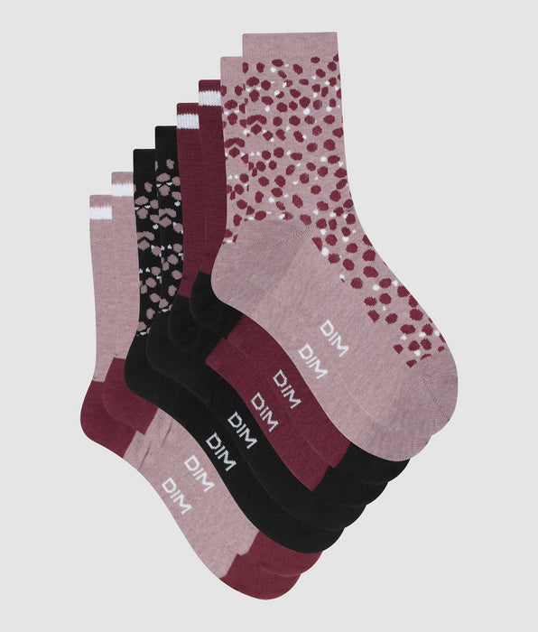 DIM Lot de 4 paires de chaussettes femme Noir Grenat à taches Ecodim Style