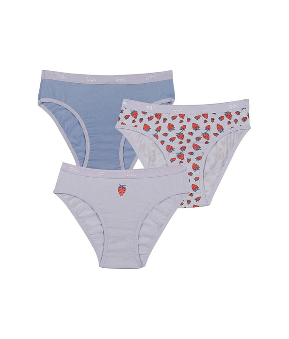 DIM Lot de 3 culottes fille en coton stretch motif fraise Lila Les Pockets