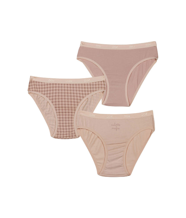 DIM Lot de 3 culottes fille en coton stretch Mauve motif vichy Les Pockets