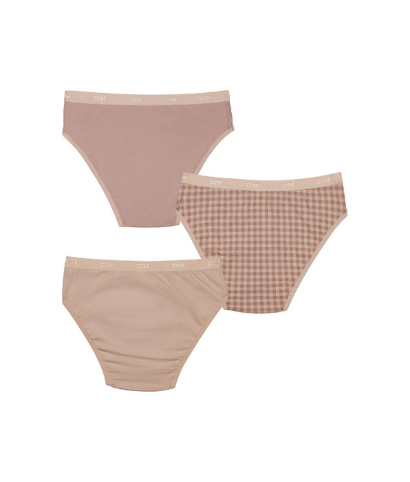 DIM Lot de 3 culottes fille en coton stretch Mauve motif vichy Les Pockets