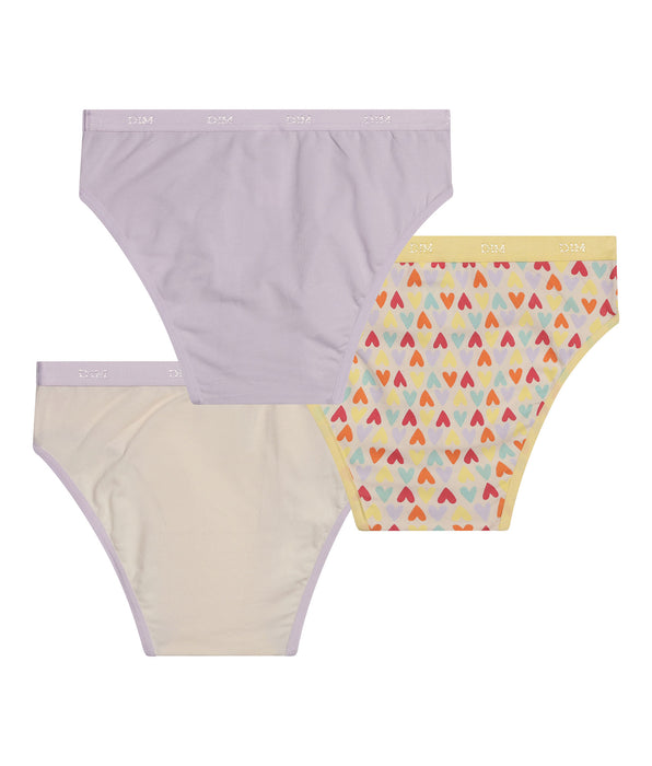 DIM Lot de 3 culottes fille coton stretch à motif coeur Jaune Les Pockets