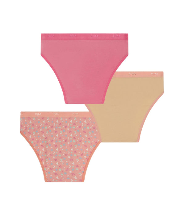 DIM Lot de 3 culottes fille coton stretch à fleurs pêche Les Pockets