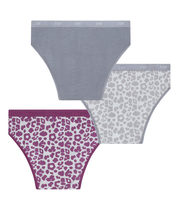 DIM Lot de 3 culottes fille coton stretch Léo gris violet Les Pockets