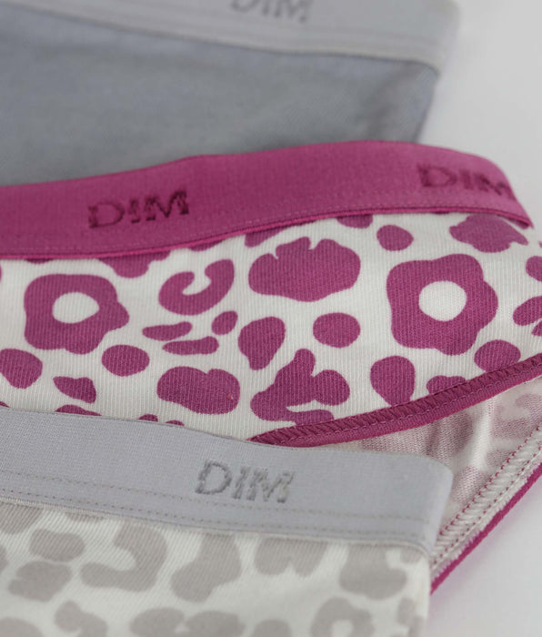 DIM Lot de 3 culottes fille coton stretch Léo gris violet Les Pockets