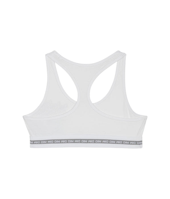 DIM Brassière fille coton stretch Blanc avec impressions argentées Dim Sport