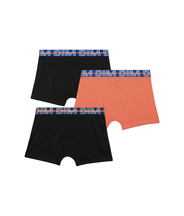 DIM Lot de 3 boxers garçon coton stretch ceinture contrastée Orange EcoDim