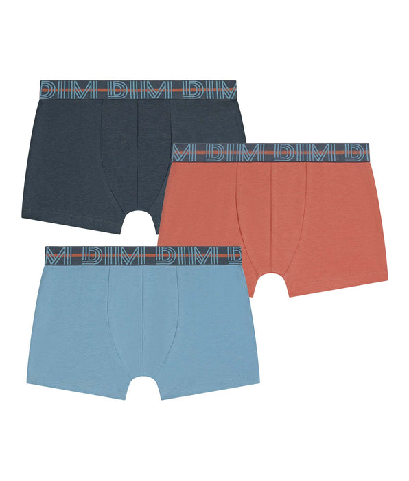 DIM Lot de 3 boxers garçon Bleu Abricot Gris Coton Stretch Kids