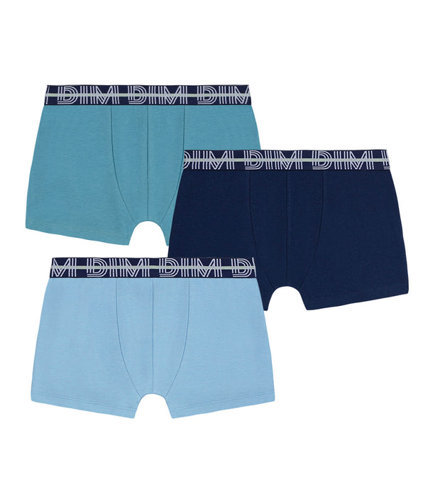 DIM Lot de 3 boxers garçon coton stretch ceinture contrastée Adriatique EcoDim