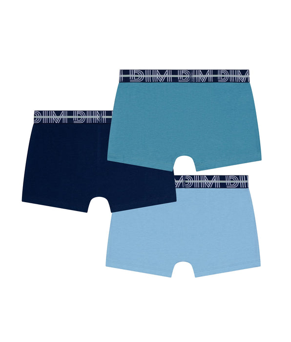 DIM Lot de 3 boxers garçon coton stretch ceinture contrastée Adriatique EcoDim