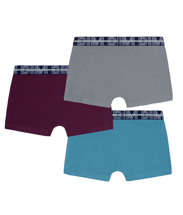 DIM Lot de 3 boxers garçon coton stretch ceinture contrastée Carmin EcoDim