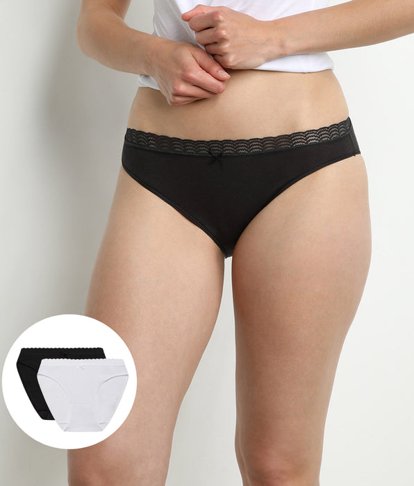DIM Lot de 2 culottes pour Femme noir et blanc DIM Fashion