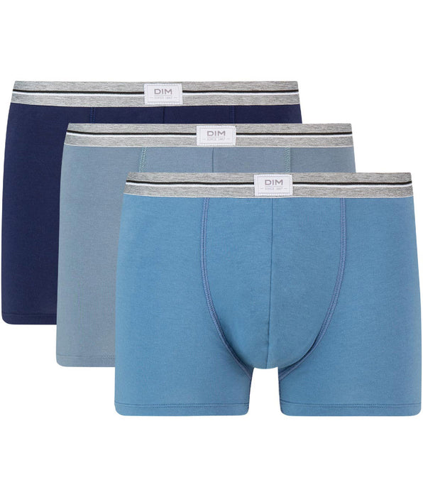 DIM Lot de 3 boxers bleu jean gris en coton stretch résistant Ultra Resist