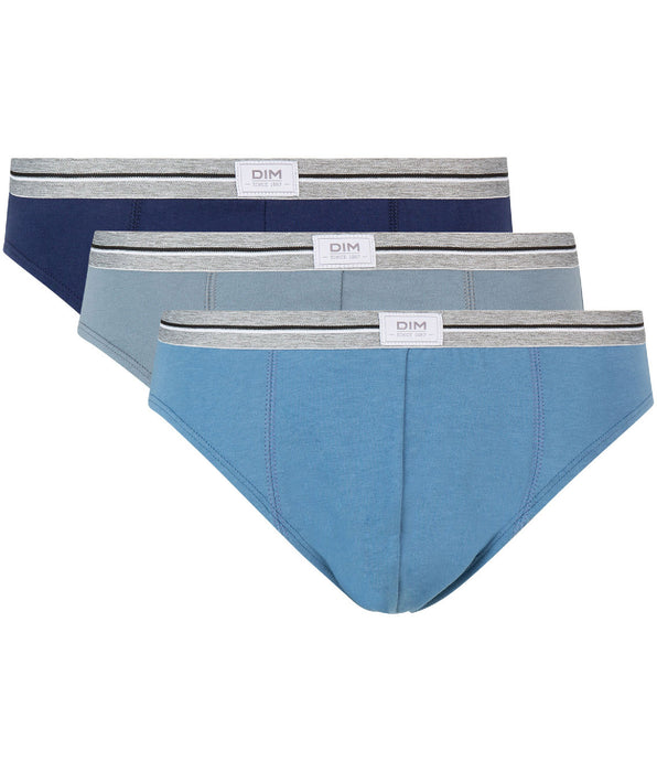 DIM Lot de 3 slips bleu denim gris en coton stretch résistant Ultra Resist