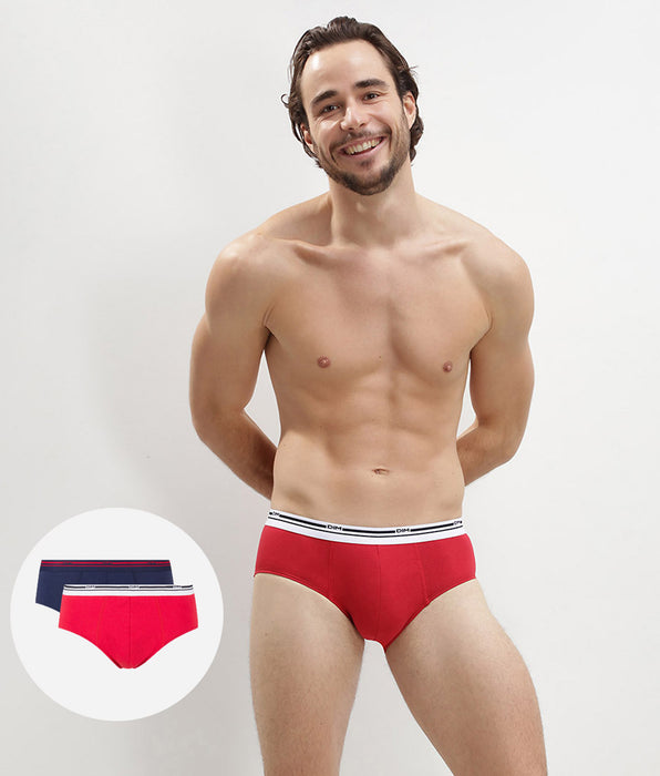 DIM Lot de 2 slips rouge bleu denim ceinture contrastée Classic Colors