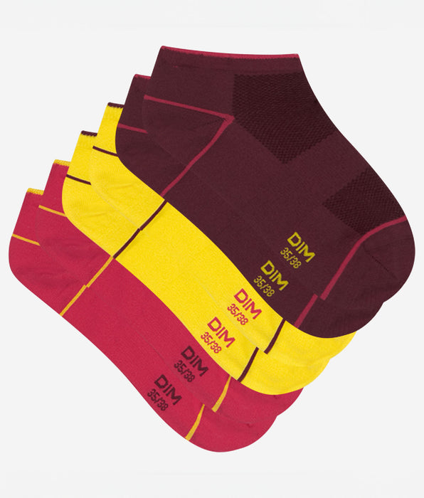 DIM Lot de 3 paires de socquettes courtes impact léger Bordeaux Dim Sport