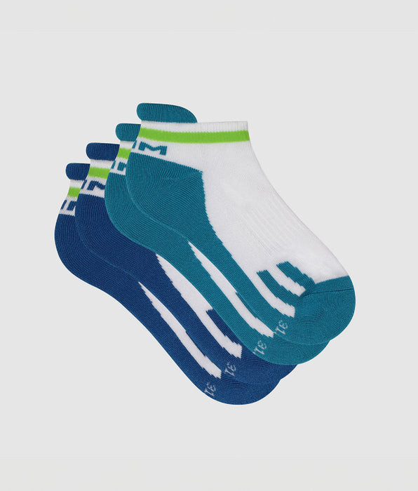 DIM Lot de 2 paires de socquettes enfant rétro Bleu Vert Dim Sport