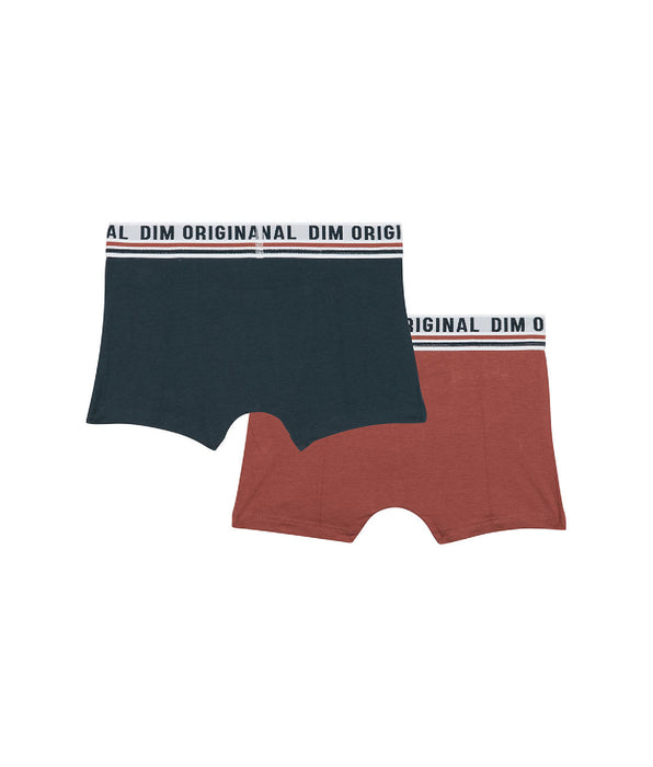 DIM Lot de 2 boxers coton stretch Bleu Rouge ceinture rétro Dim Originals
