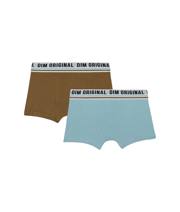 DIM Lot de 2 boxers coton stretch Bleu Marron ceinture rétro Dim Originals