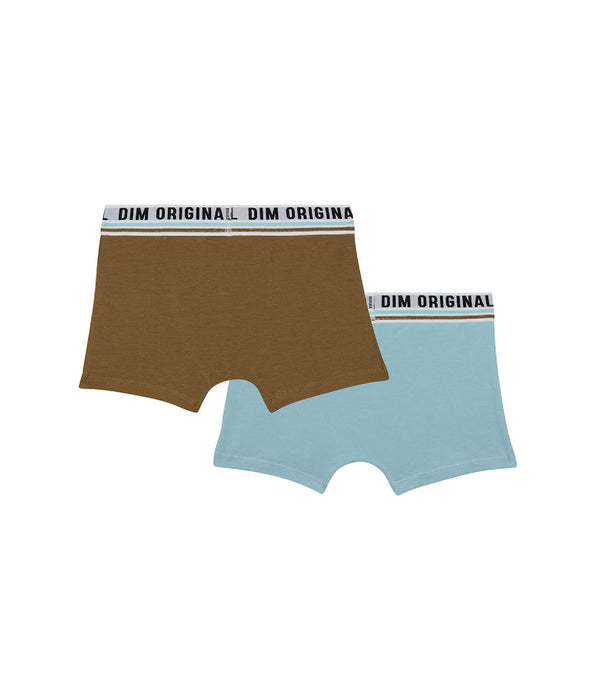 DIM Lot de 2 boxers coton stretch Bleu Marron ceinture rétro Dim Originals