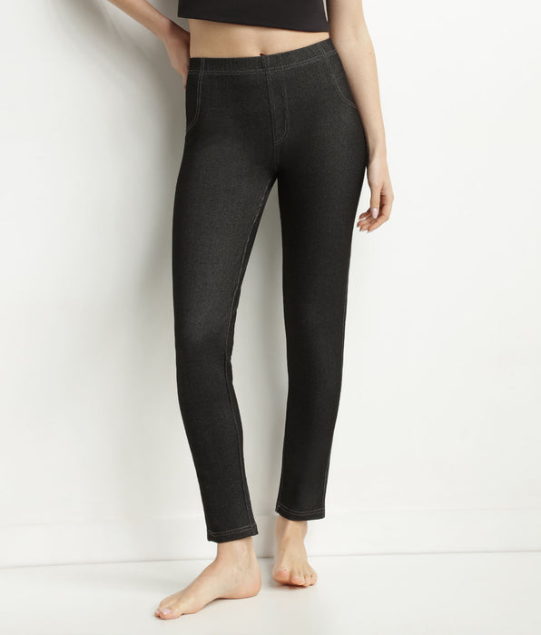 DIM Legging femme effet jean Noir avec poches Dim Relax & Go
