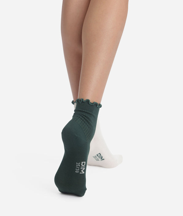 DIM Lot de 2 paires de chaussettes femme à volants Pin Ivoire Dim Modal