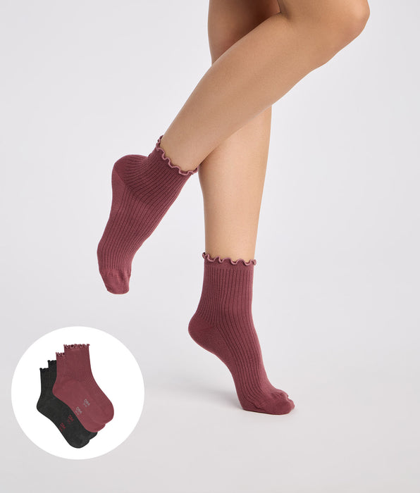 DIM Lot de 2 socquettes gris anthracite, bordeaux Modal