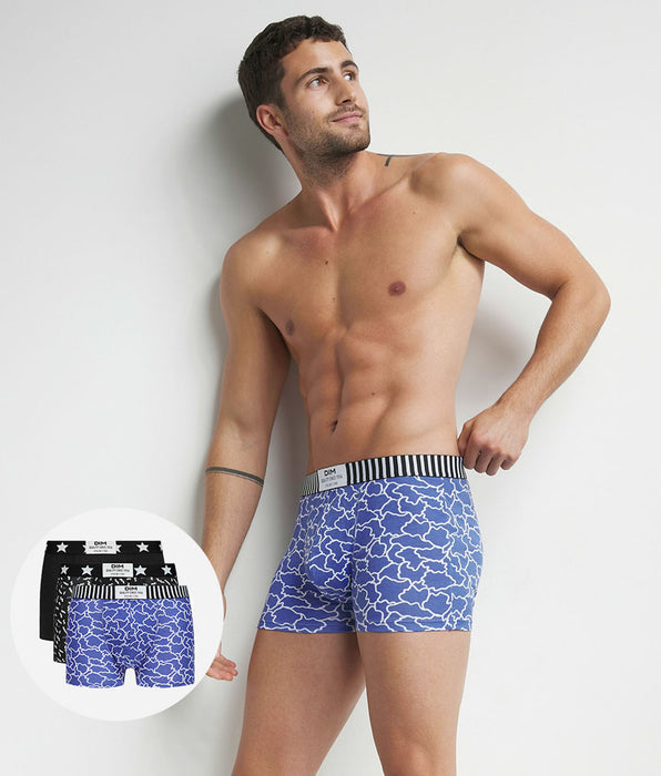 DIM Lot de 3 boxers homme motifs Nuages Bleu Noir Dim Vibes