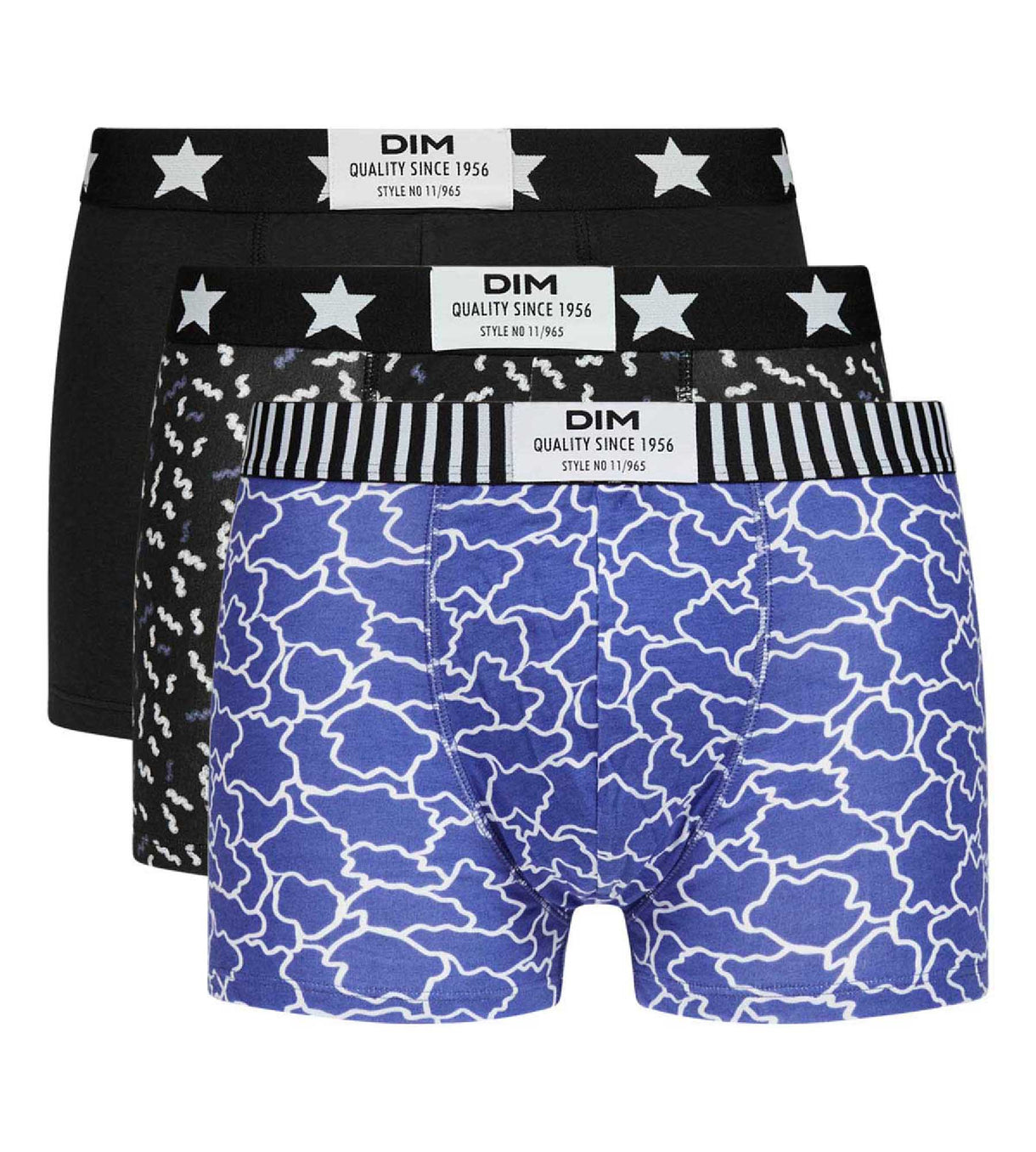 Lot de 3 boxers homme motifs Nuages Bleu Noir Dim Vibes | DIM