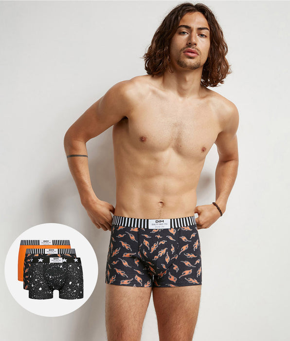 DIM Lot de 3 boxers homme coton stretch motifs marbre et flammes Dim Vibes