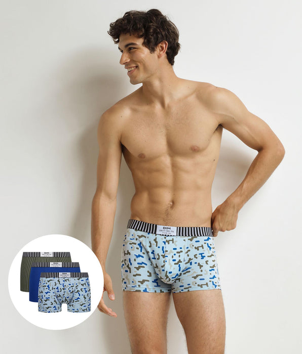DIM Lot de 3 boxers homme Noir Bleu Kaki Dim Vibes