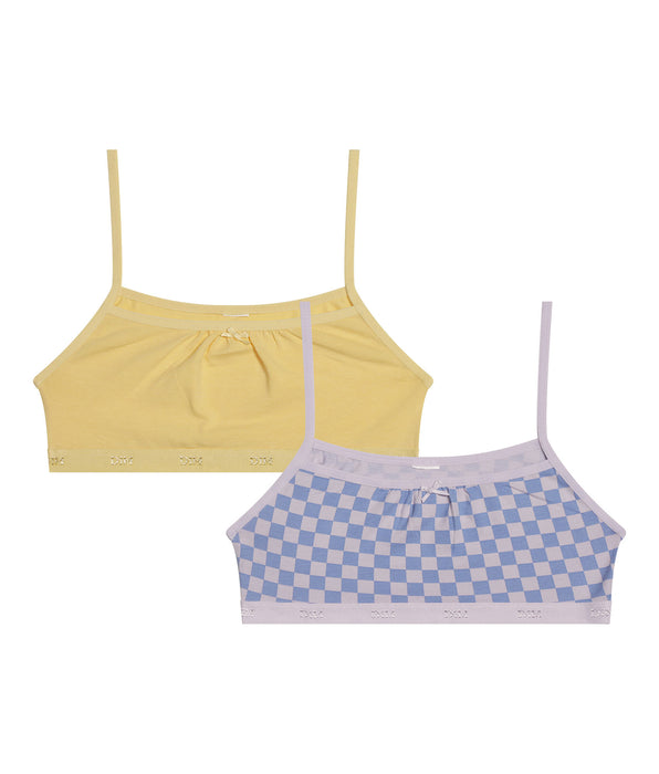 DIM Lot de 2 brassières fille coton stretch Lila motif damier Les Pockets