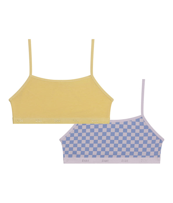 DIM Lot de 2 brassières fille coton stretch Lila motif damier Les Pockets
