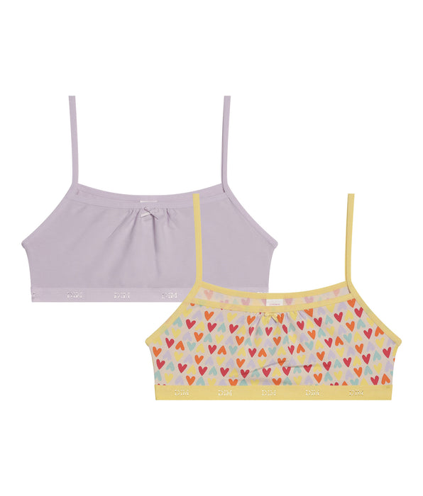 DIM Lot de 2 brassières fille coton stretch Lila à motif coeur Les Pockets