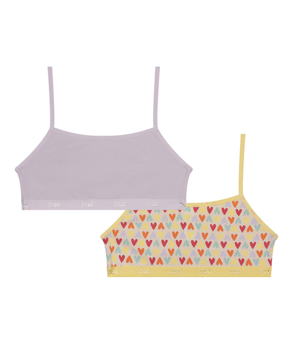 DIM Lot de 2 brassières fille coton stretch Lila à motif coeur Les Pockets