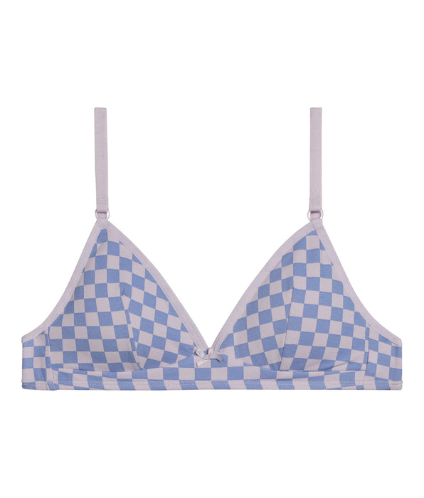 DIM Soutien-gorge fille triangle coton stretch Lila à damier Les Pockets