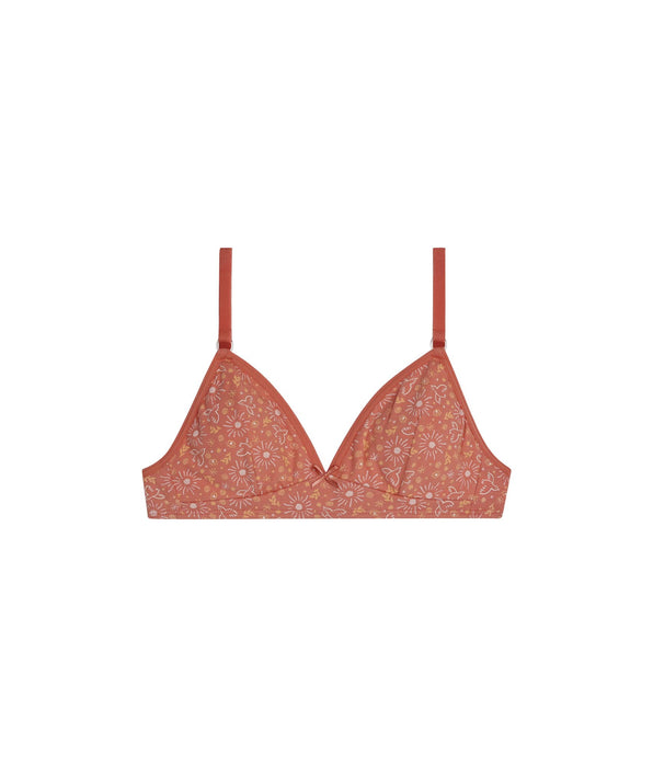 DIM Soutien-gorge fille coton stretch Ocre à fleurs Les Pockets