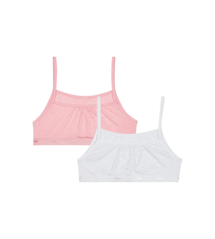 DIM  Lot de 2 brassières filles coton stretch Rose Blanc Les Pockets Ecodim