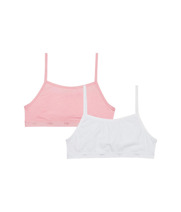 DIM Lot de 2 brassières filles coton stretch Rose Blanc Les Pockets Ecodim