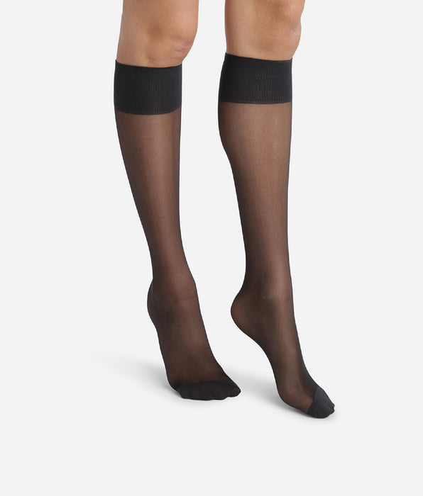 DIM Lot de 2 paires de mi-bas en voile Lycra renforcé Noir Ultra Resist