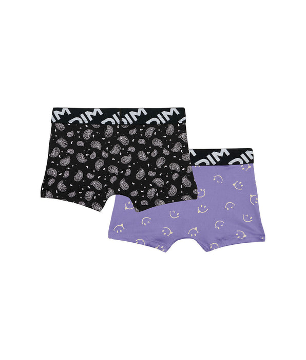DIM Lot de 2 boxers garçons en microfibre recyclée motif smiley Dim Micro