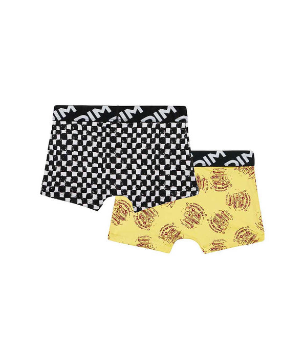 DIM Lot de 2 boxers garçons en microfibre recyclée motif damier Dim Micro